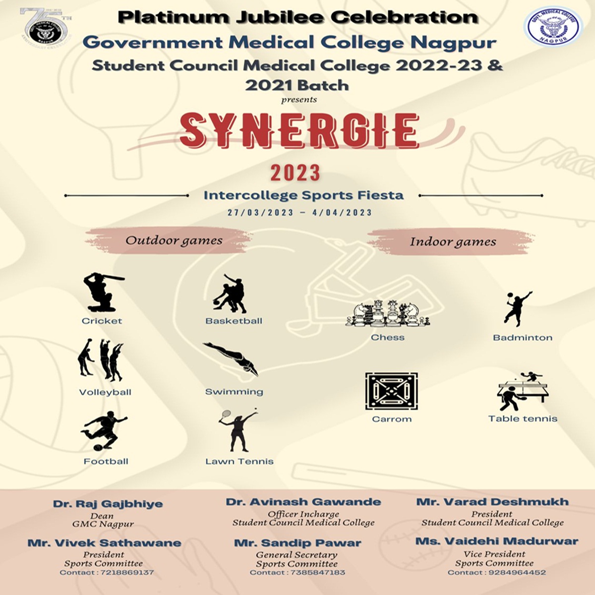'Synergy 2023' an intercollege sports festival, will be hosted by GMC Nagpur